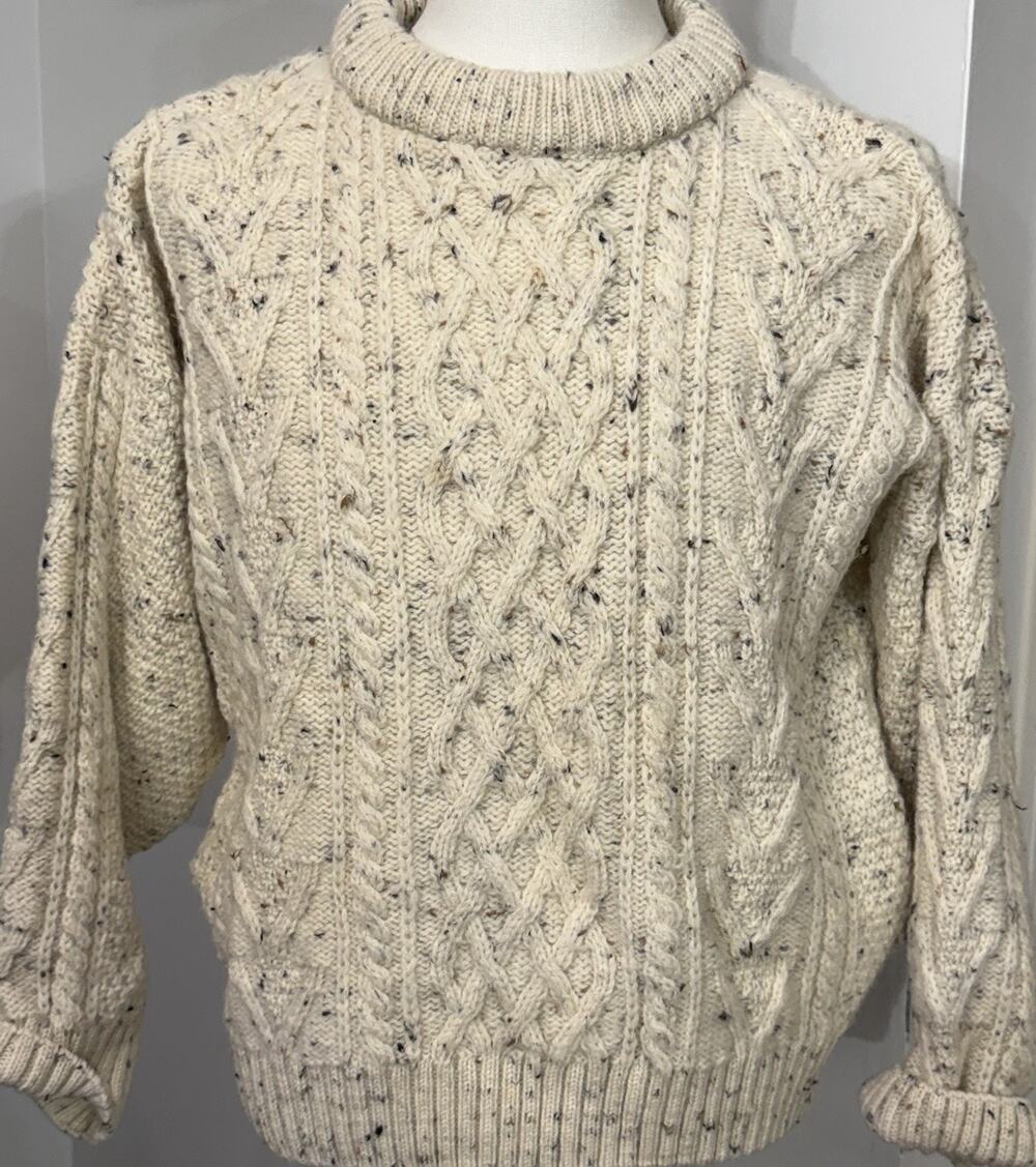 British Wool Naturally Fisherman Cable Aran Knit Sweater Unisex Size L